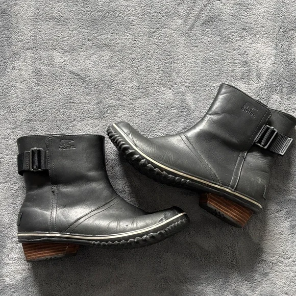 Sorel Black Leather slimboot boots 8.5 - Picture 2 of 11